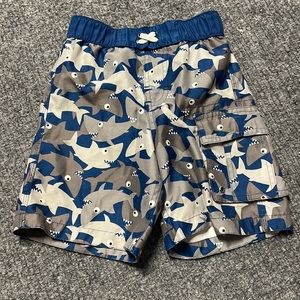 Wave Zone boy’s blue and gray shark swim trunks-4T
